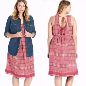 Lucky Brand Jacquard Border Red Print Tank Dress Womens Size 2X